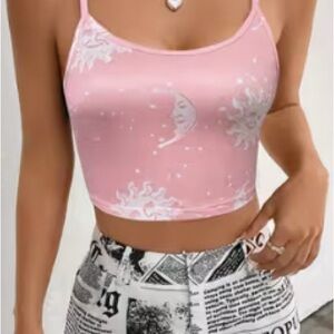 Pink Sun and Moon Crop Top